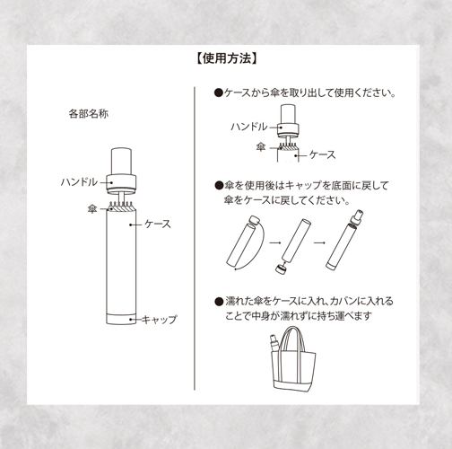 ITSUMOスリムボトル折りたたみ傘 LIGHT (晴雨兼用)　使用方法