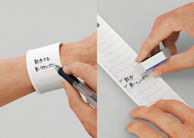 リストバンド ウェアラブルメモ 特長 (何度書いても消せる)