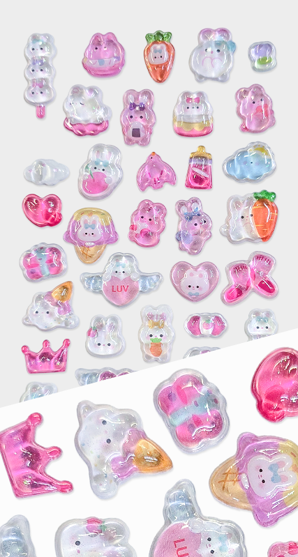 ぷくぷくシール (うさぎとピンク)