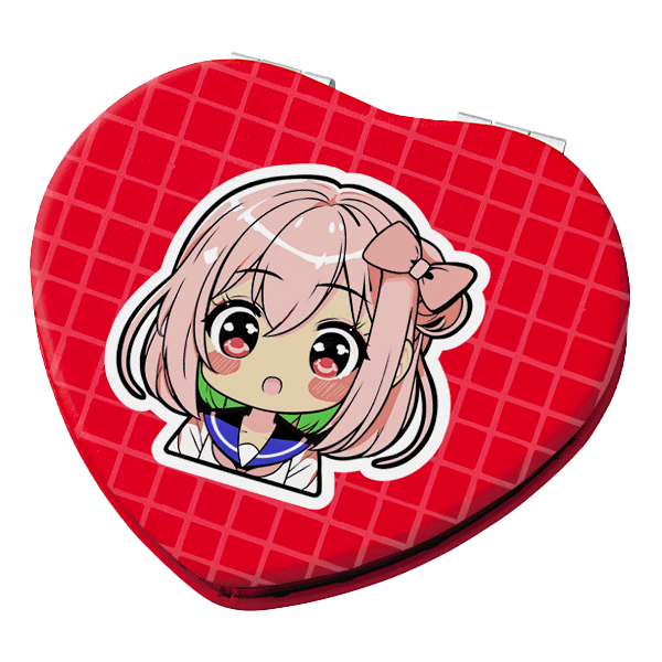 全面印刷】合皮コンパクトミラー ハート　フルカラー