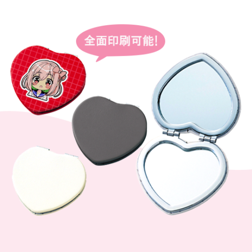 【全面印刷】合皮コンパクトミラー ハート