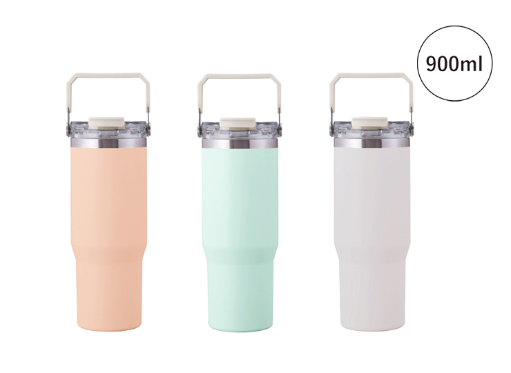 ハンドル付き真空二重2WAYタンブラー(ストロー付き)