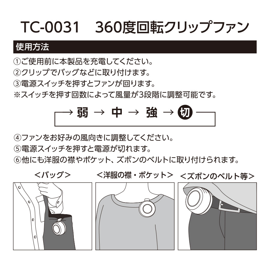 360度回転クリップファン　使用方法